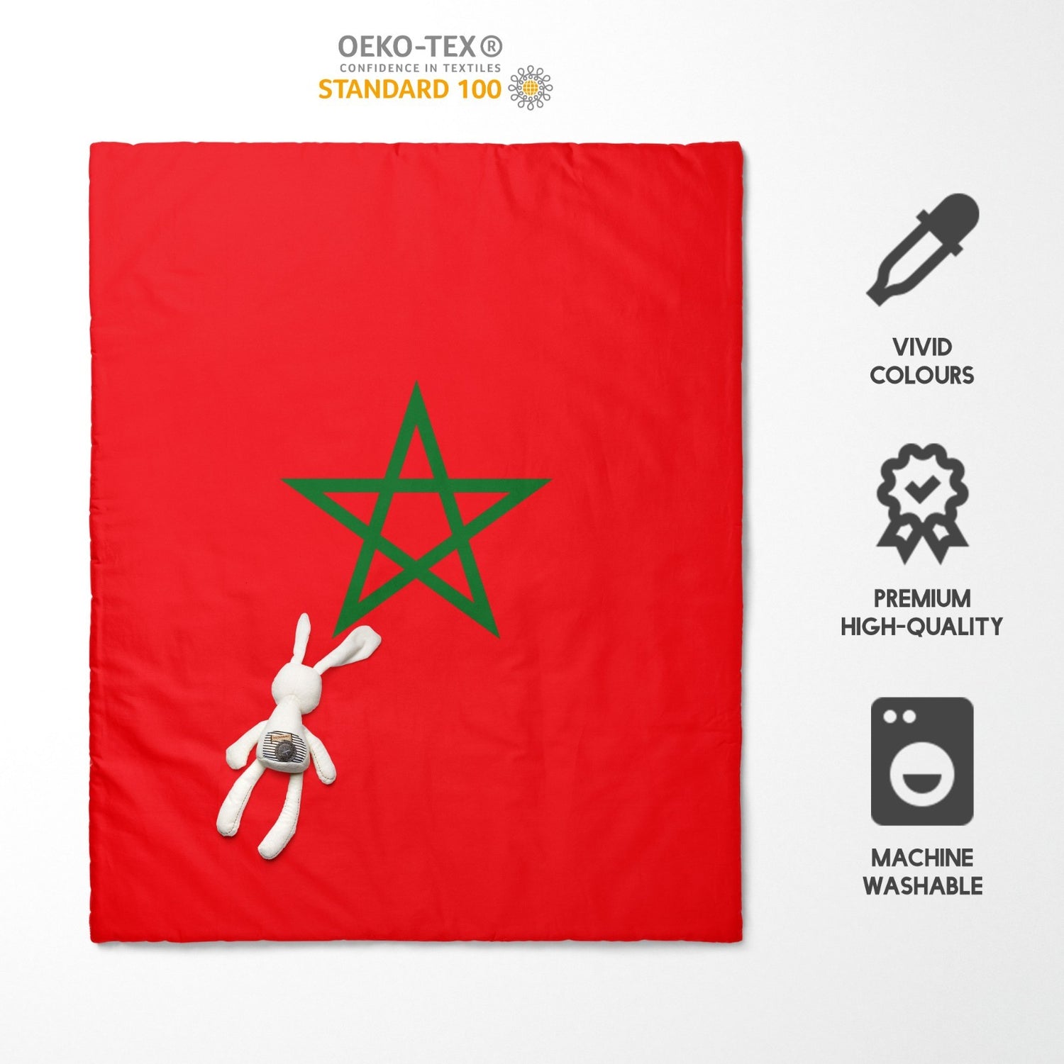 Morocco Flag Cot Bed Duvet Cover Toddler Pillowcase Design Gift Custom Made Cosy