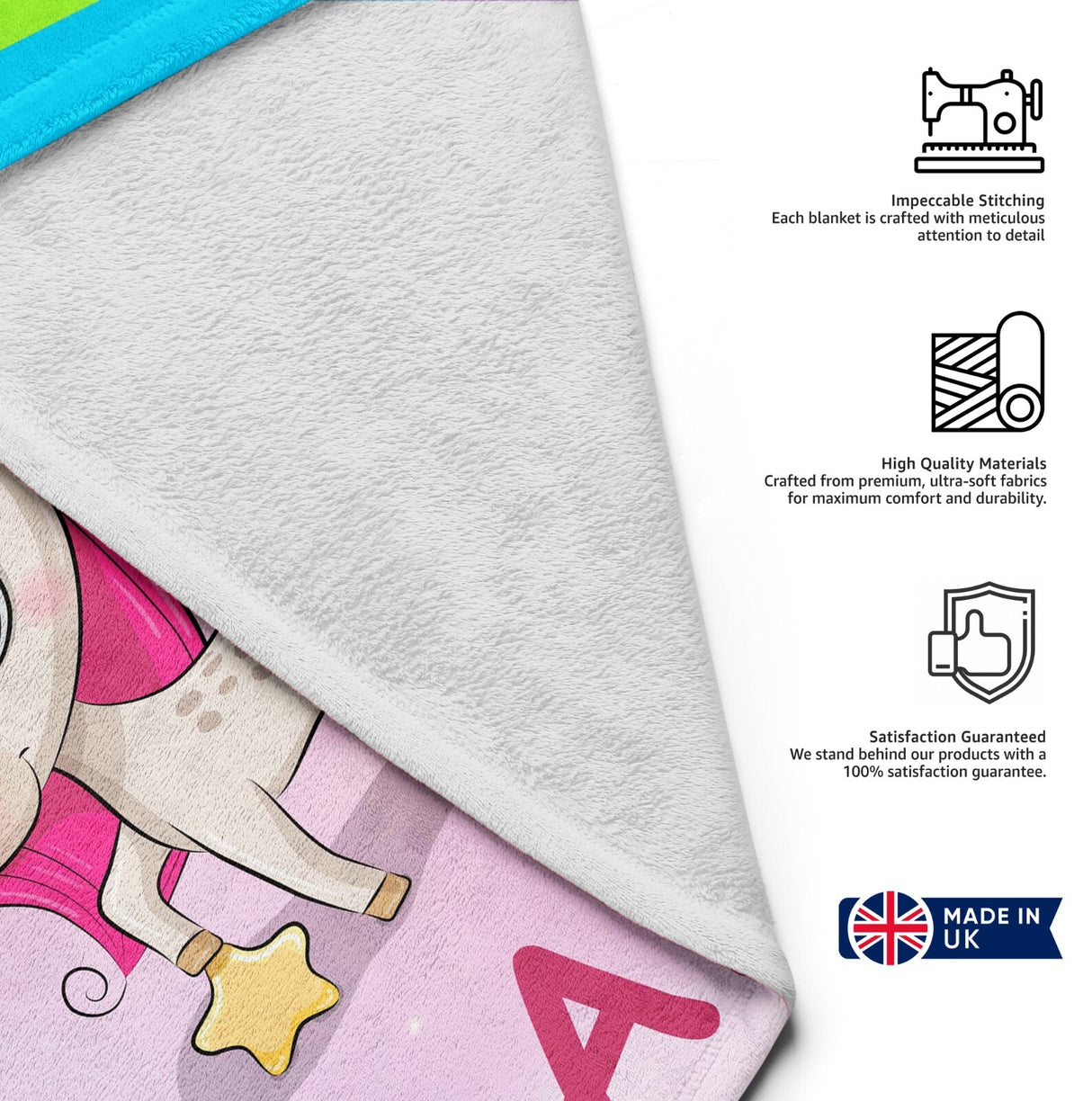 Personalised Name Unicorn Rainbow Mythical Soft Warm Fleece Blanket Decoration