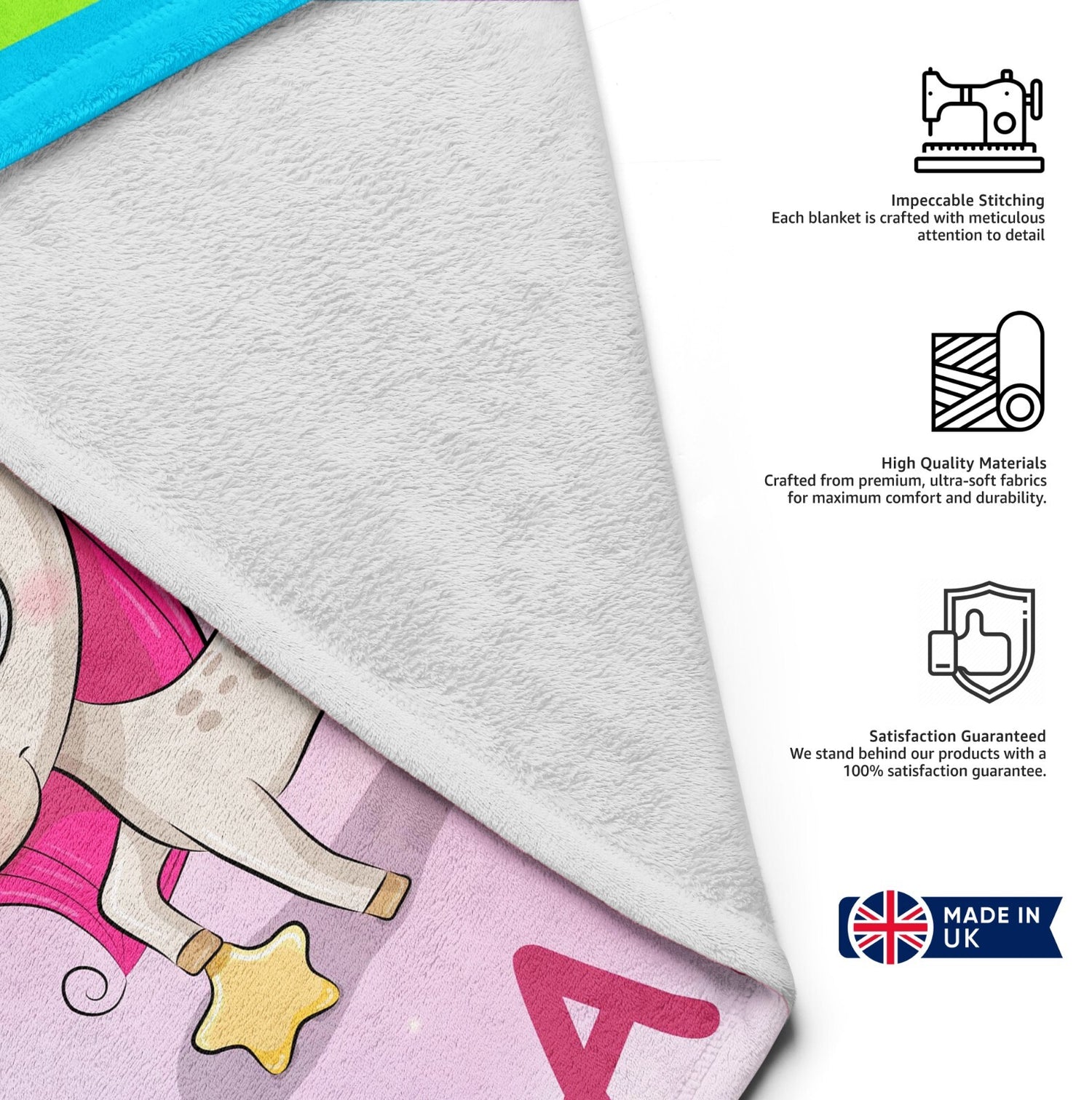 Personalised Name Unicorn Rainbow Mythical Soft Warm Fleece Blanket Decoration