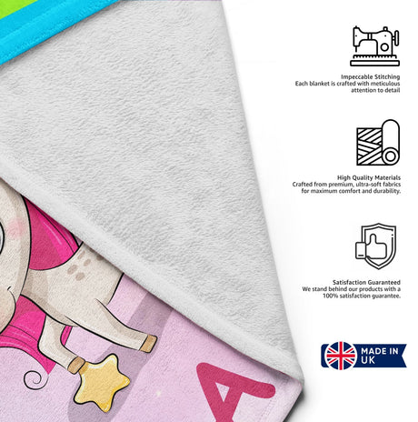 Personalised Name Unicorn Rainbow Mythical Soft Warm Fleece Blanket Decoration