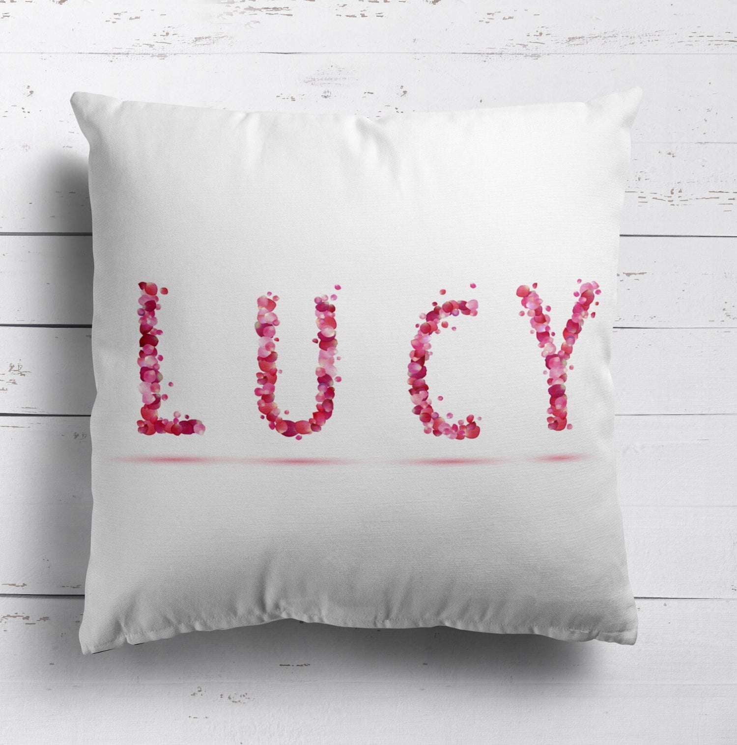 Personalised Name Pink Rose Petals Soft Square Filled Cushion Throw Decor Gift