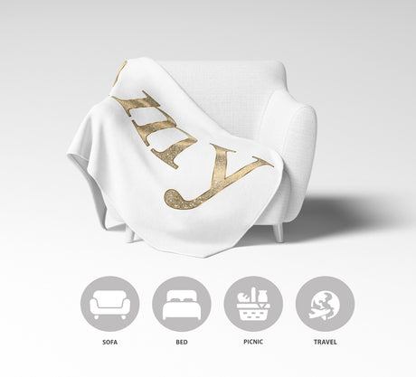Personalised Name Vector Golden Alphabet Soft Fleece Mink Blanket Gift Decor