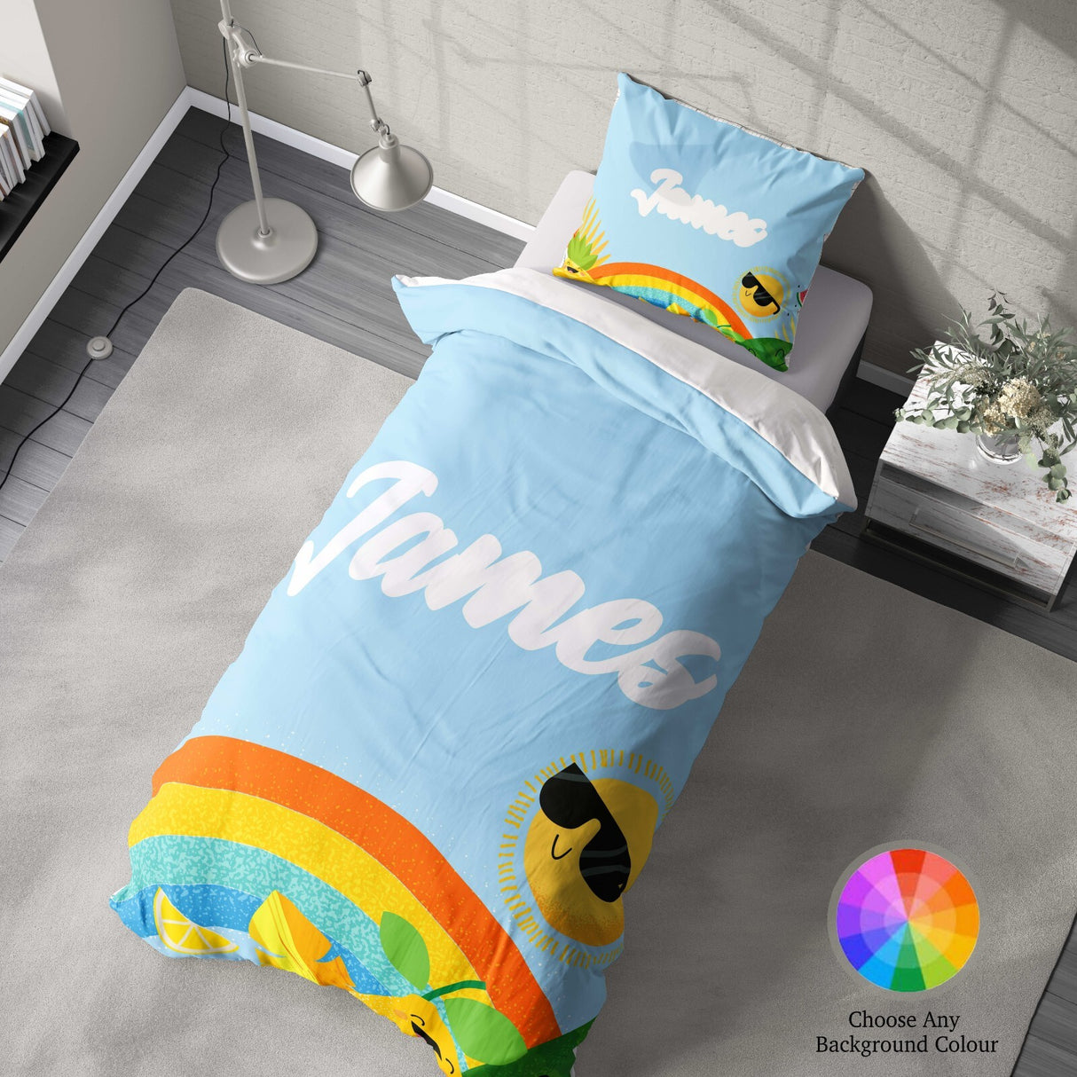 Personalised Custom Name + Colour Summer Single Bed Duvet Cover + Pillowcase
