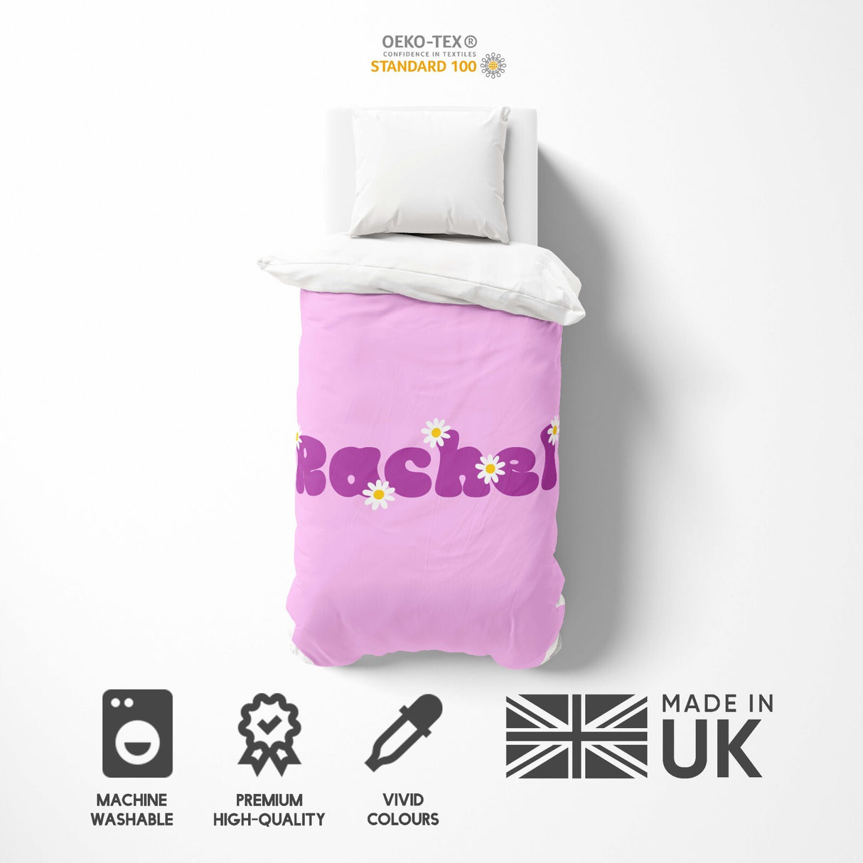 Personalised Custom Name Colour Groovy Daisy Single Bed Duvet Cover + Pillowcase