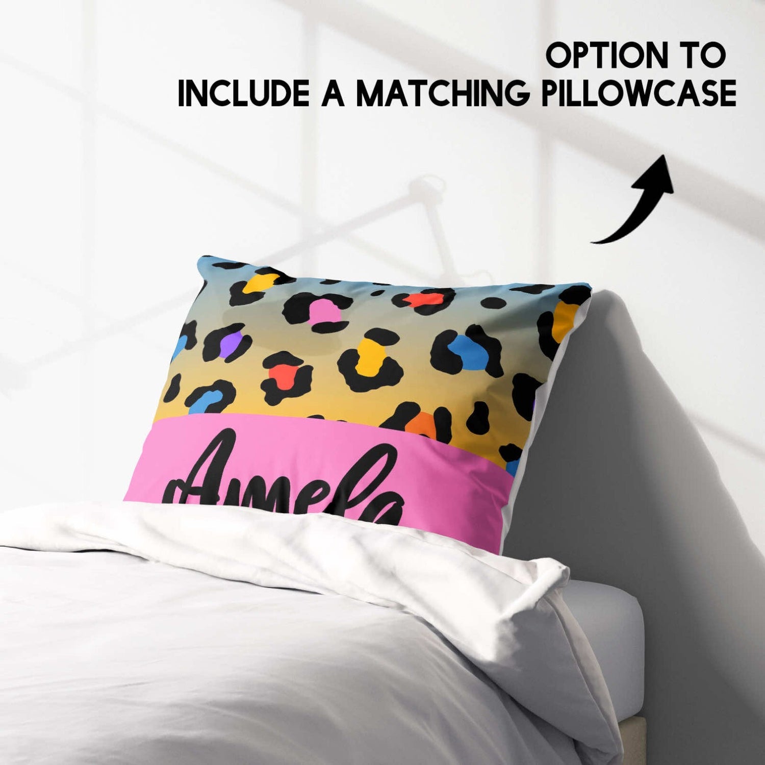Personalised Name Leopard Spots Multicolour Single Bed Duvet Cover + Pillowcase