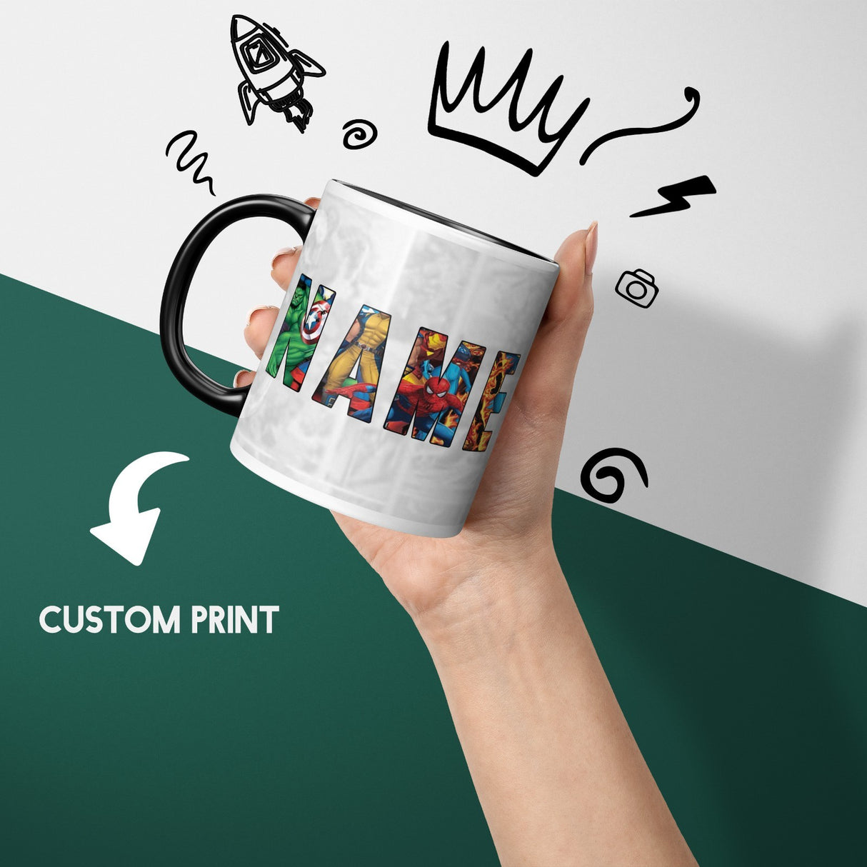 Personalised Custom Name Marvel Heat Sensitive Magic Colour Changing Novelty Mug