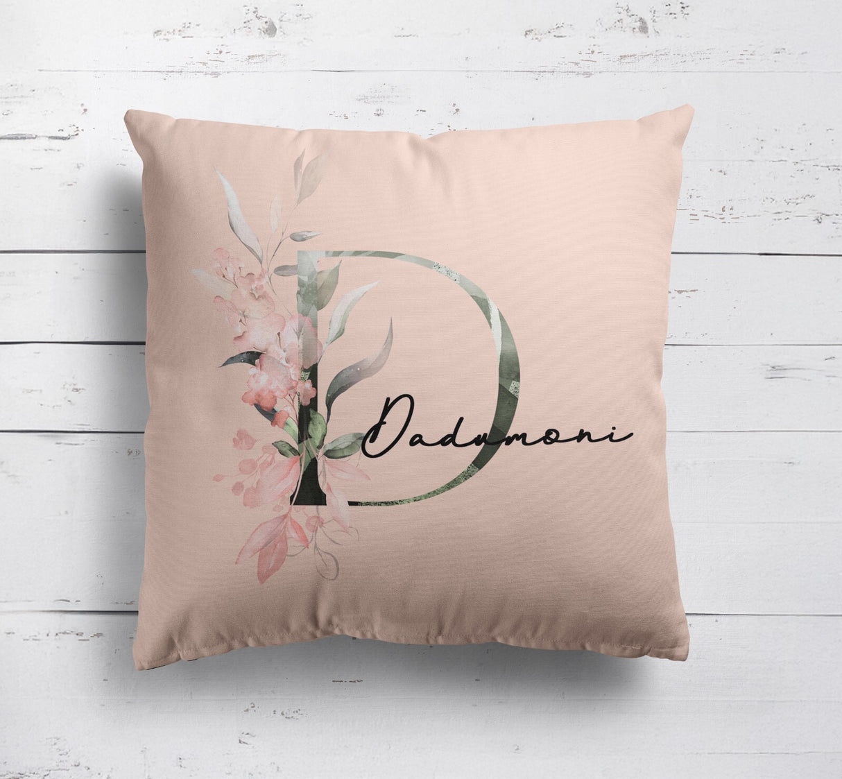 Personalised Name Botanical Blush Initial Letters Square Fill Zip Cushion Throw