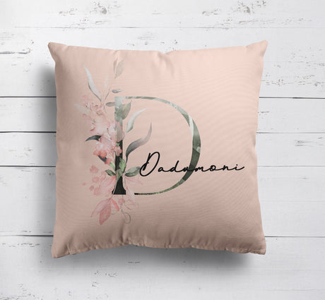 Personalised Name Botanical Blush Initial Letters Square Fill Zip Cushion Throw