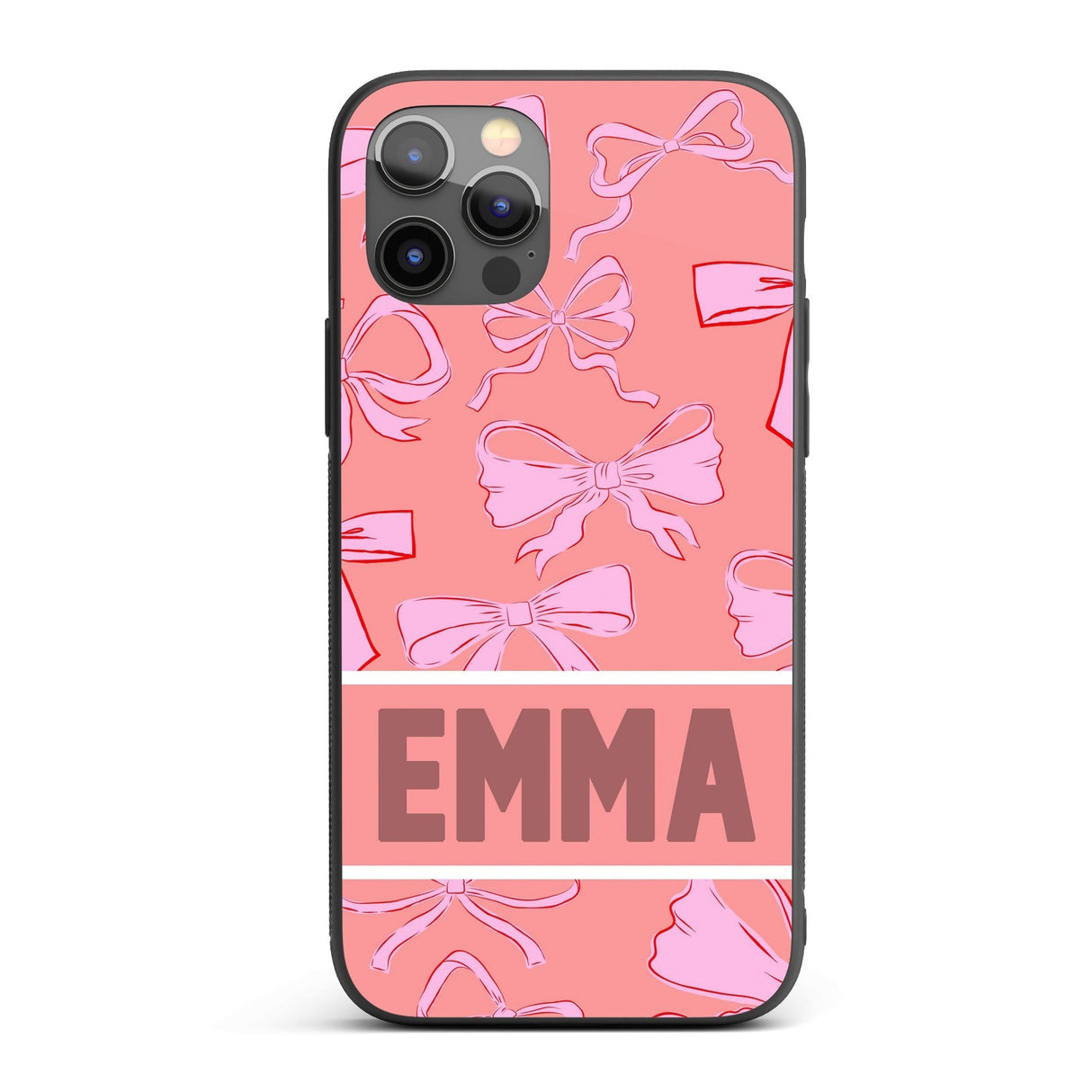 Pink Bows Name Cute Girl Personalised Custom - Printed iPhone Black Case Cover