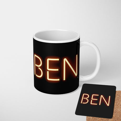Personalised Neon Alphabet Novelty Print Coffee Tea Mug Coaster Gift Him Her