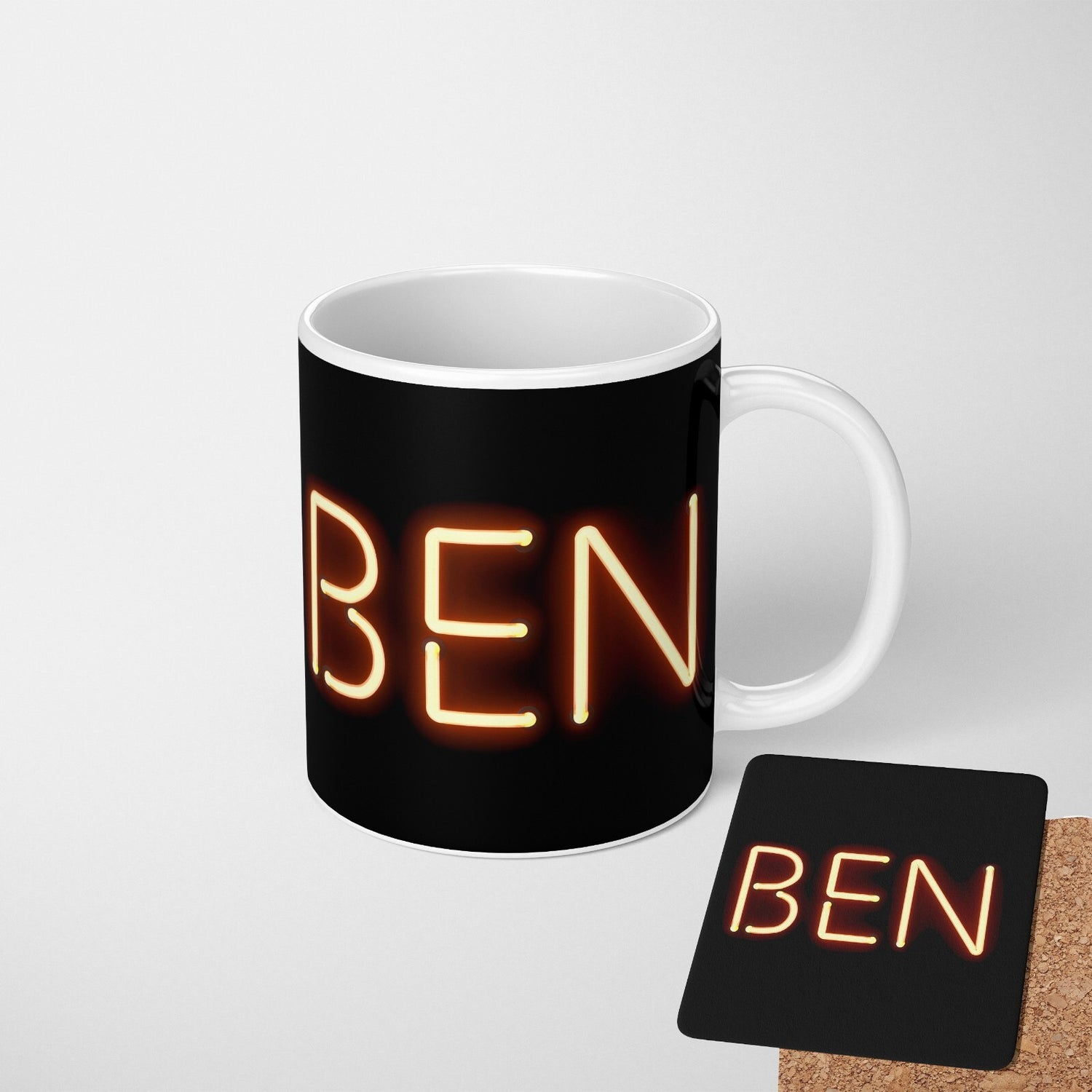 Personalised Neon Alphabet Novelty Print Coffee Tea Mug Coaster Gift Him Her