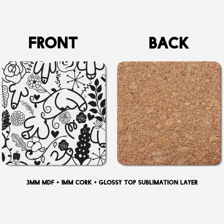 Floral Willy Print Rude Cheeky Funny Gift Coffee Tea Mug Coaster Option Him Her