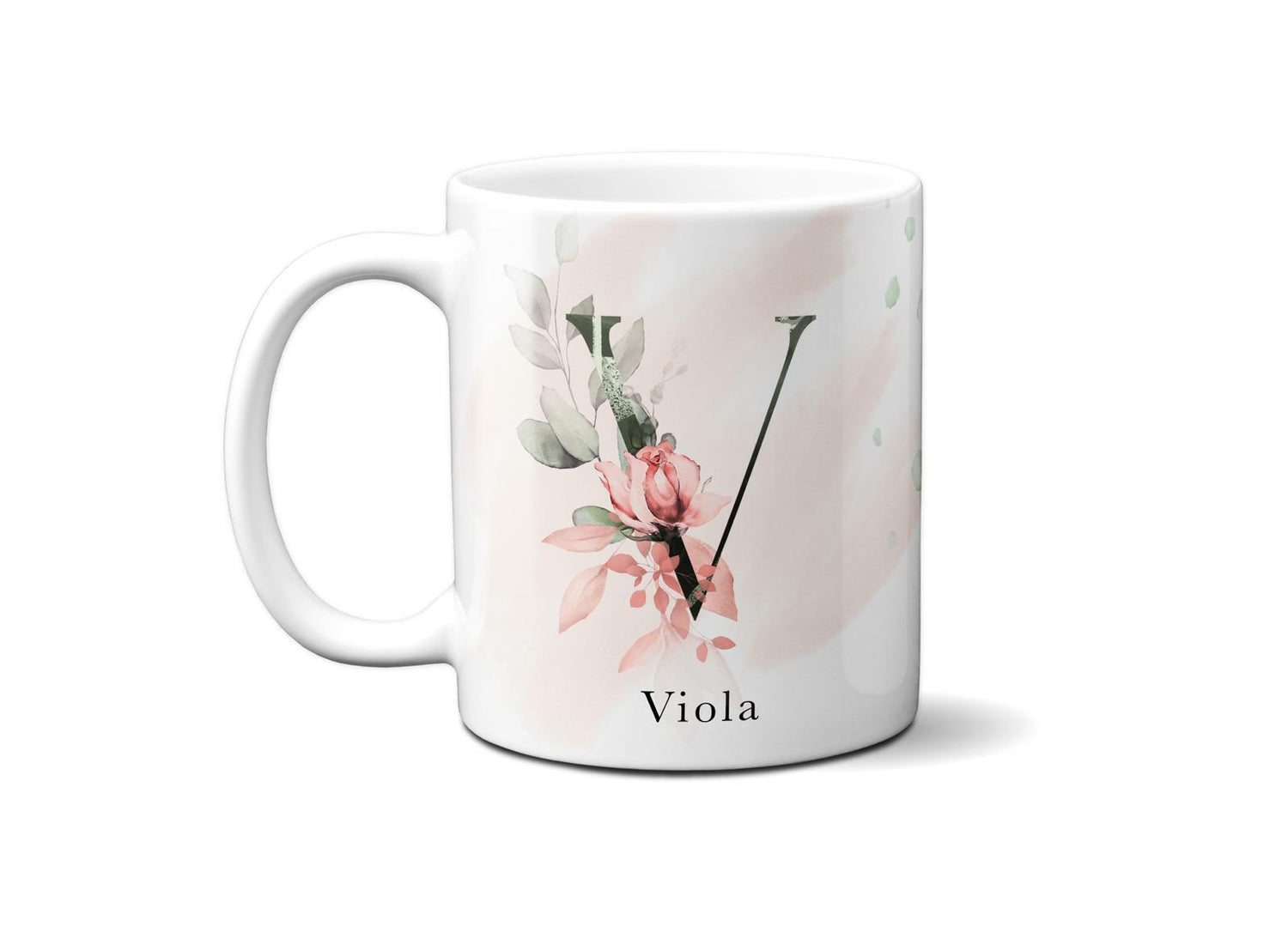 Gentle Touch Blush Pink Design Name Initial Letter Coffee Mug Gift 11oz Ceramic