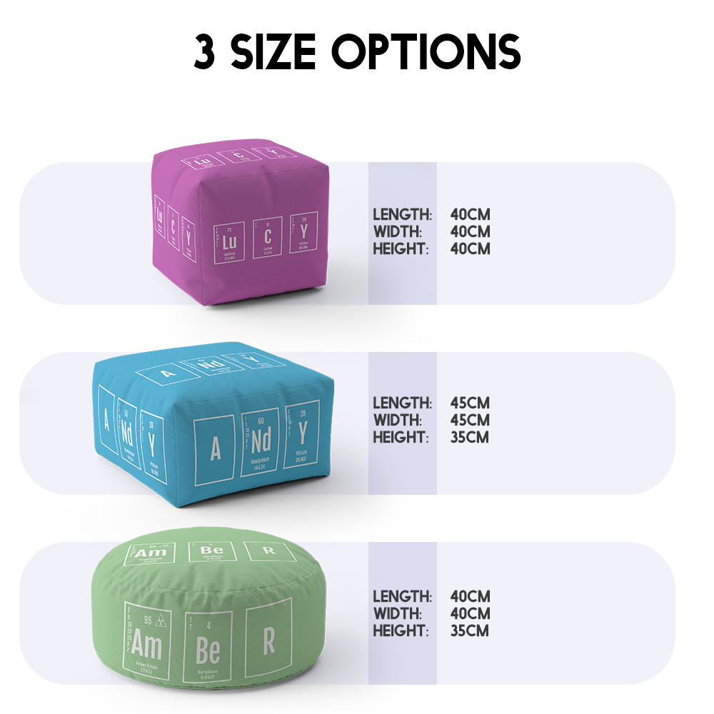 Personalised Science Chemical Periodic Font Ottoman Filled Pouffe Washable Cover
