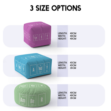 Personalised Science Chemical Periodic Font Ottoman Filled Pouffe Washable Cover