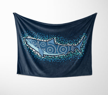 Custom Made Shark Ocean Sea Blue Design Printed Soft Warm Fleece Blanket Decor