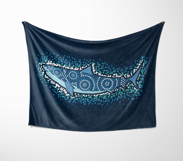 Custom Made Shark Ocean Sea Blue Design Printed Soft Warm Fleece Blanket Decor