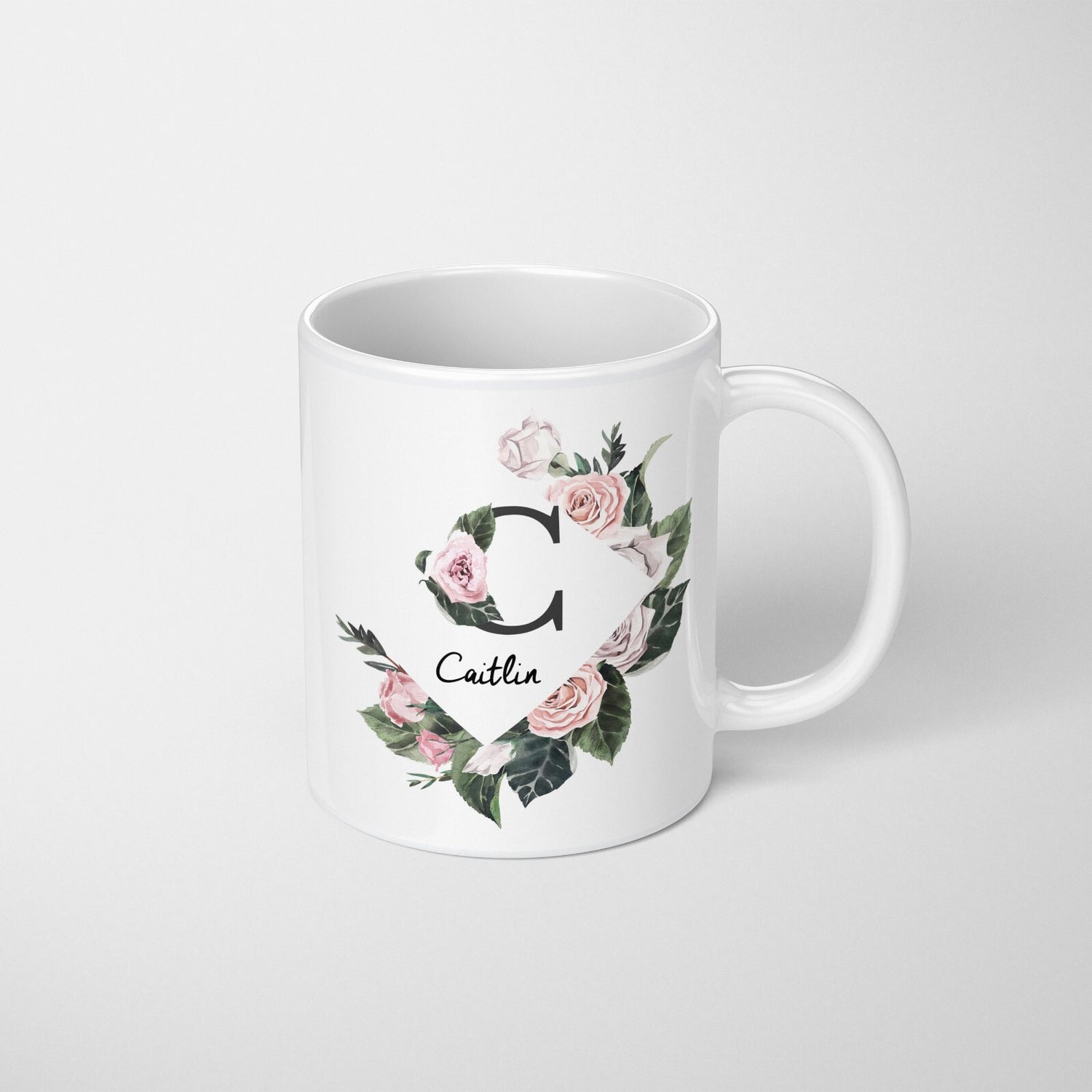 Personalised Name Botanical Floral Initial Letters Tea Coffee Mug Gift Him Her