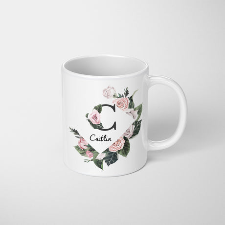 Personalised Name Botanical Floral Initial Letters Tea Coffee Mug Gift Him Her