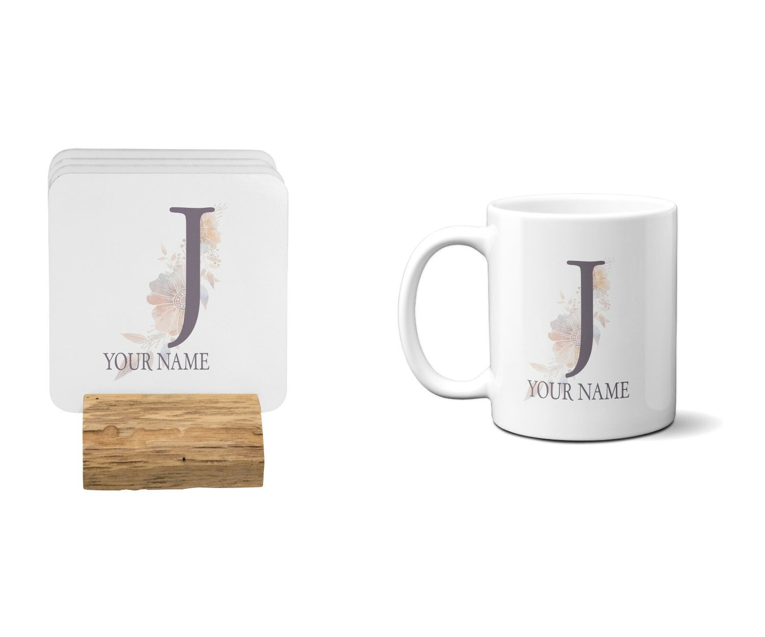 Personalised Misty Dusty Pastel Alphabet Floral Name Initial Letter Coffee Mug