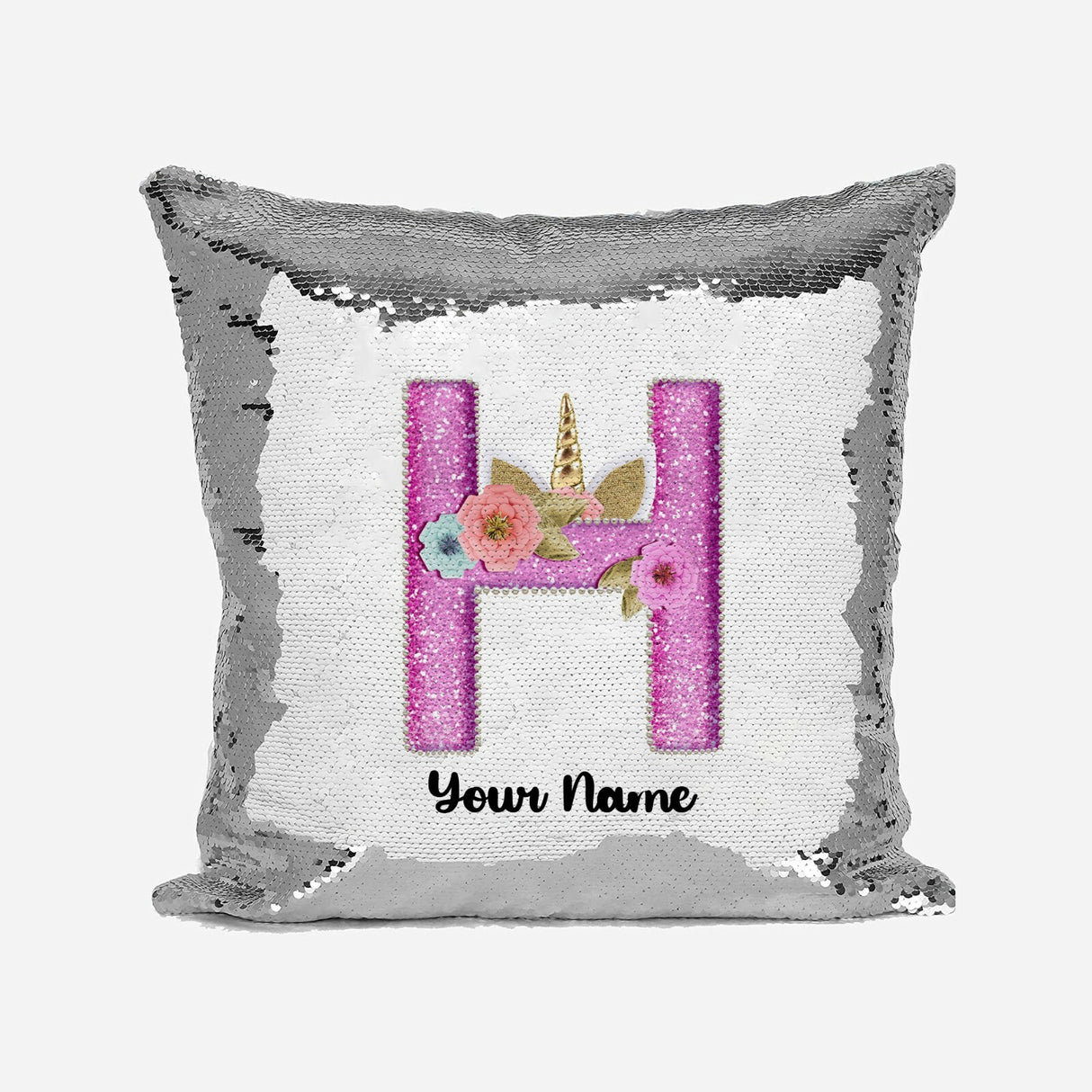 Personalised Unicorn Sparkly Monogram Alphabet Sequin Magic Cushion Cover+Pillow
