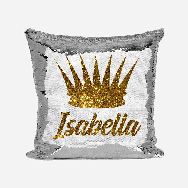 Personalised Name Shiny Sequin Magic Princess Crown Cushion Cover + Pillow Kids