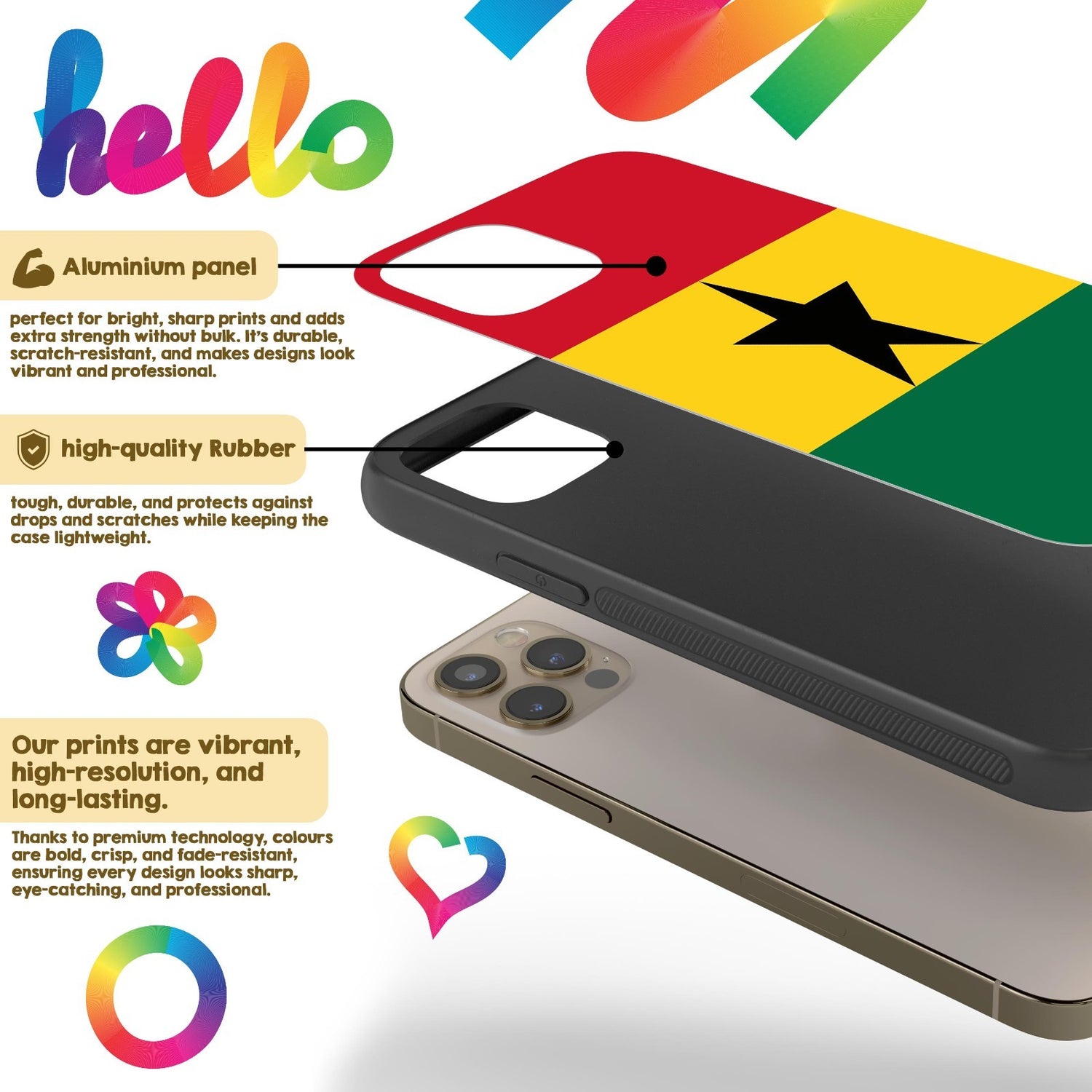Ghana Flag Ghanaian Patriotic iPhone Case Black TPU Cover Protector Custom Gift