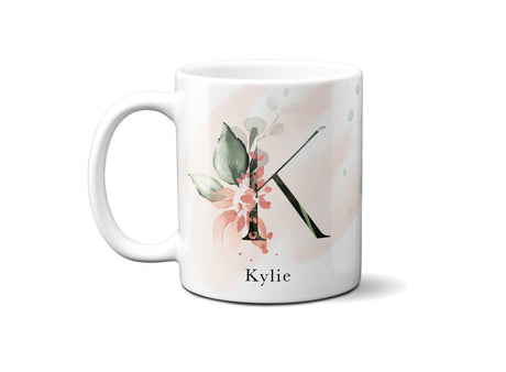 Gentle Touch Blush Pink Design Name Initial Letter Coffee Mug Gift 11oz Ceramic