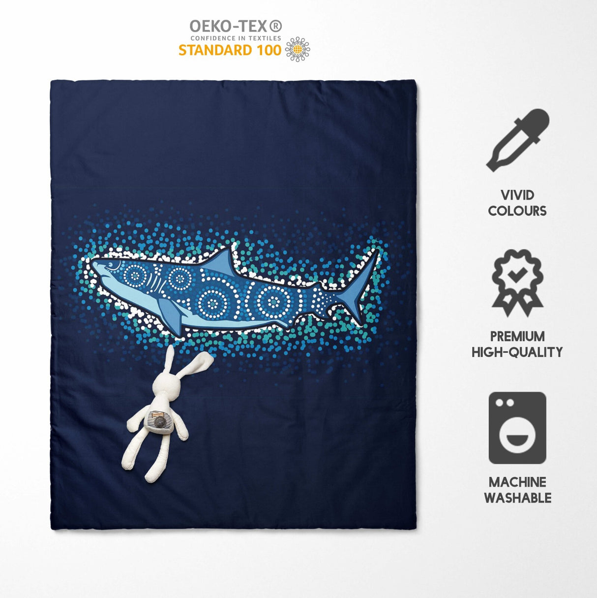 Custom Made Shark Ocean Sea Blue Design Kids Cot Bed Duvet Cover + Pillowcase