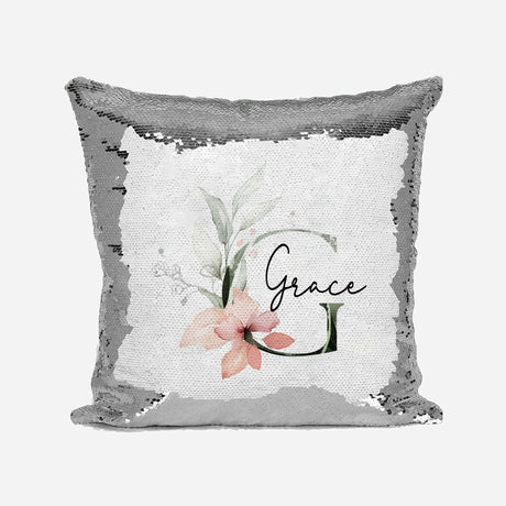 Personalised Gentle Botanical Blush Sequin Magic Cushion Cover + Pillow Kids
