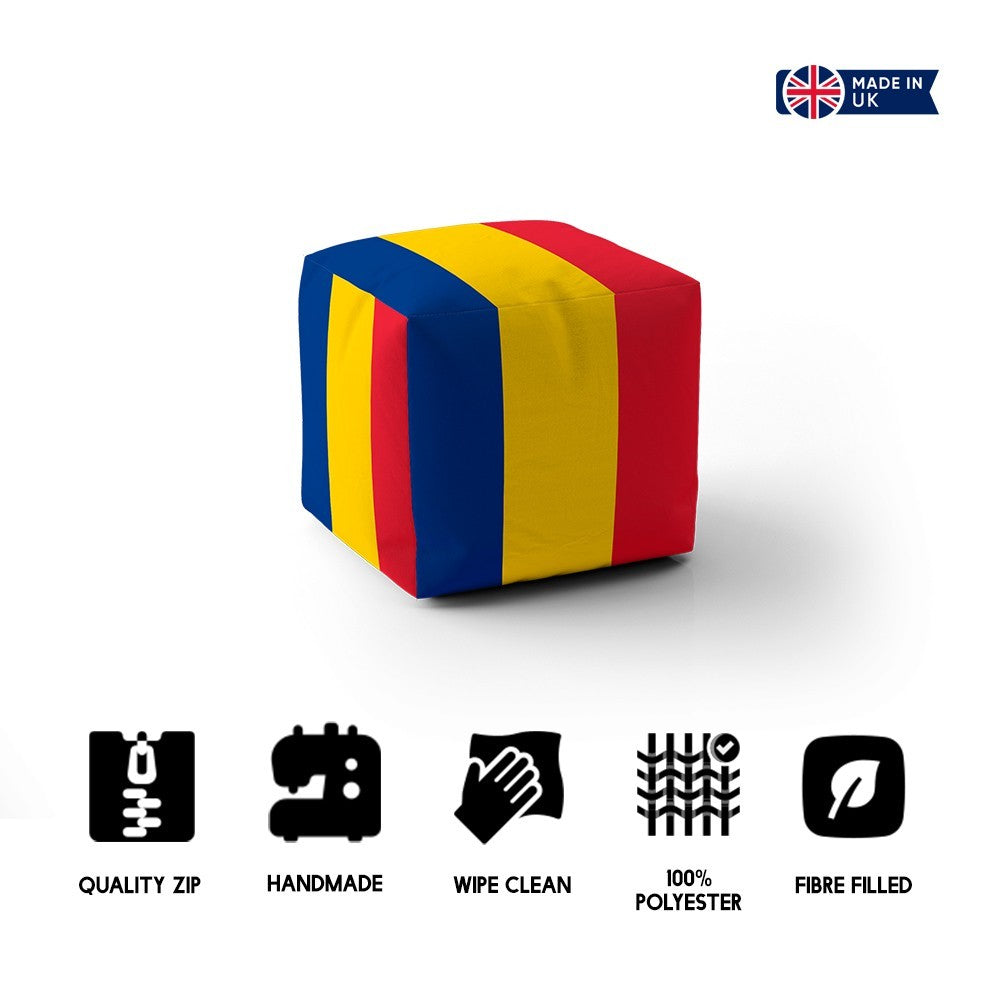 Romania Flag Patriotic Ottoman Filled Pouffe Footrest Washable Cover Custom Gift