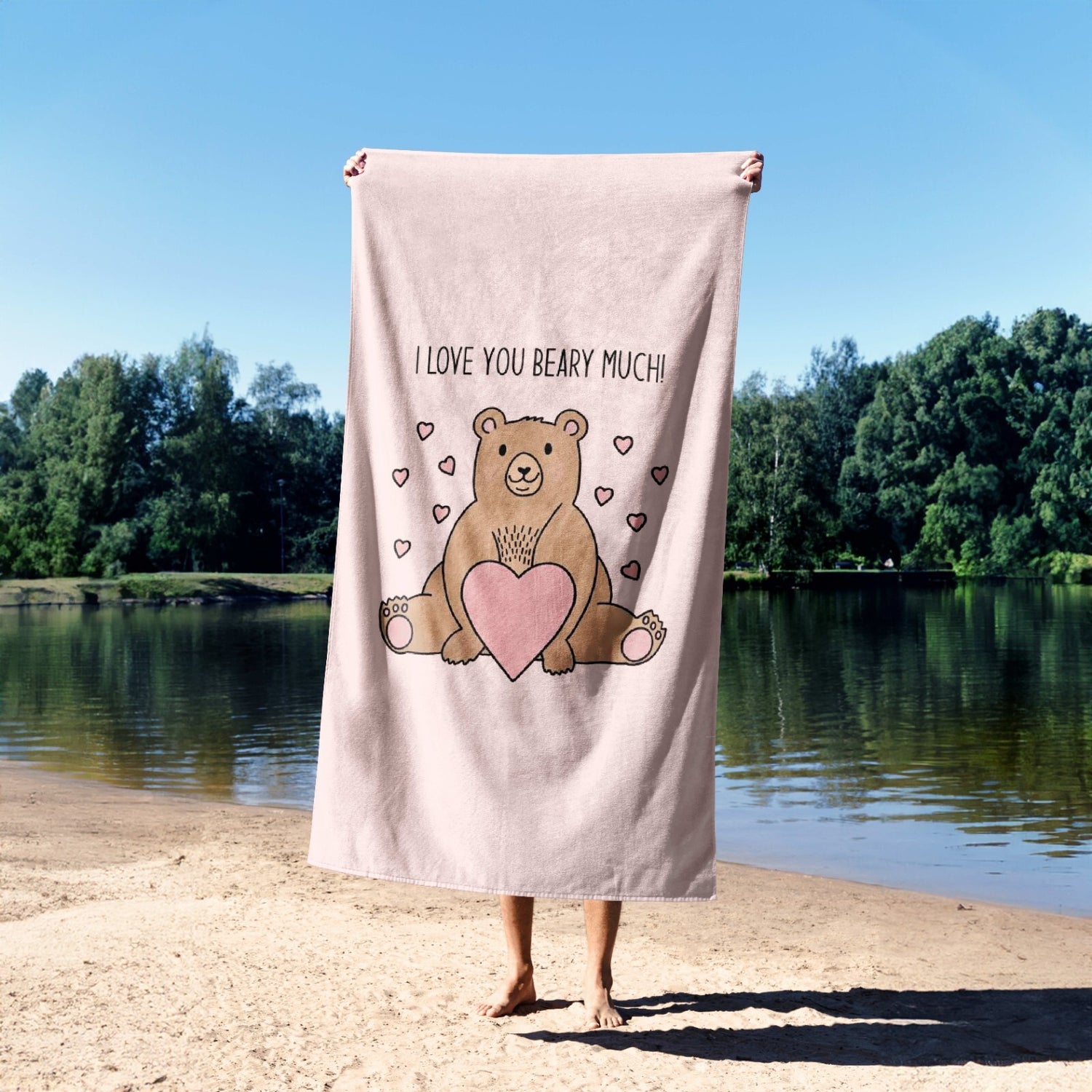 Love You Beary Much Custom Coloured Cheeky Funny Romantic Beach Bath Sheet Towel