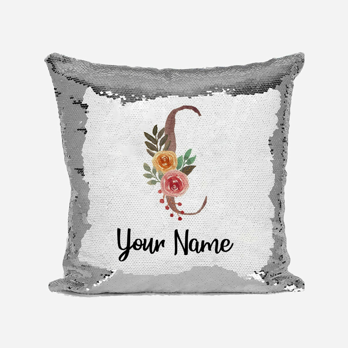Personalised Floral Watercolour Effect Alphabet Sequin Magic Cushion + Pillow