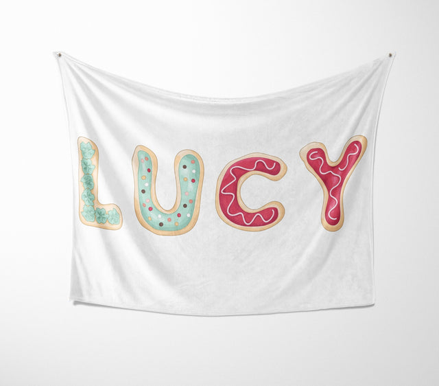 Personalised Name Cookie Alphabet Novelty Soft Fleece Mink Blanket Gift Decor