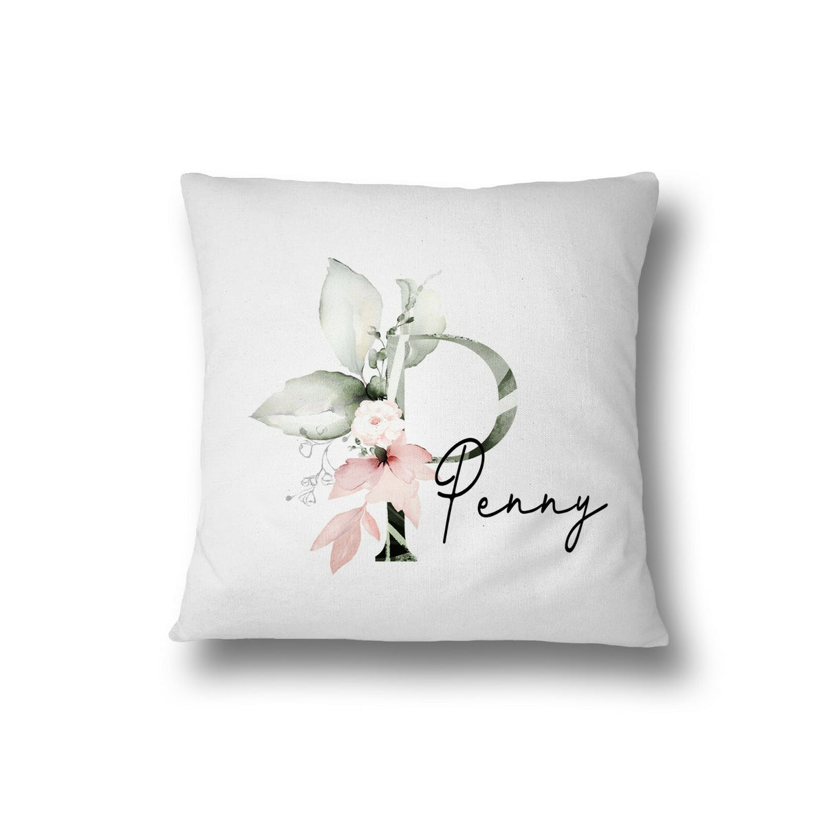 Personalised Gentle Botanical Blush Pink Initial Letter Cushion Cover Pillow