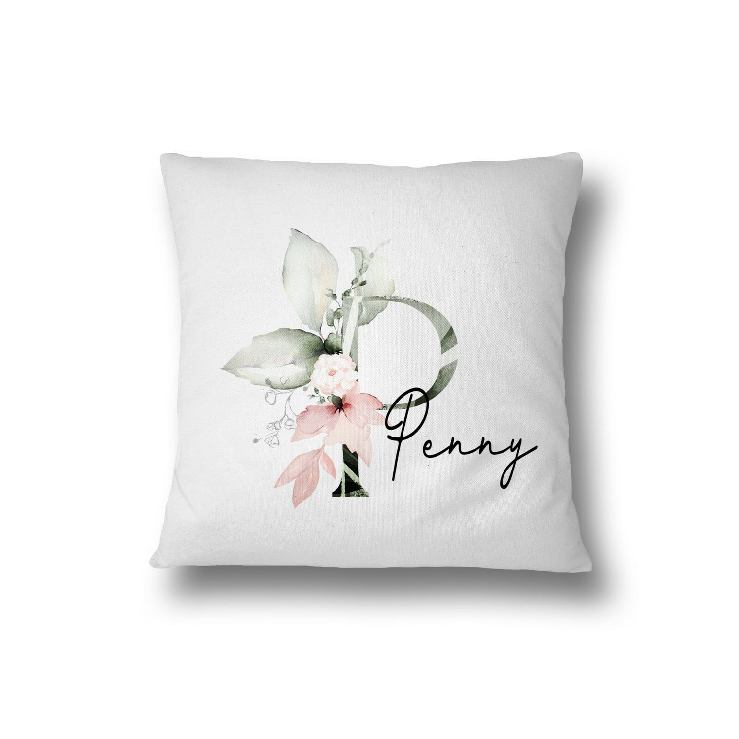Personalised Gentle Botanical Blush Pink Initial Letter Cushion Cover Pillow