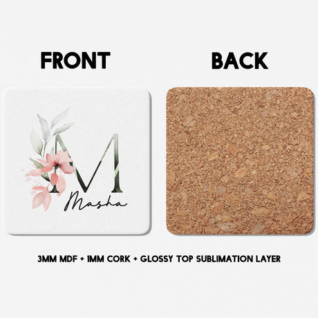 Gentle Botanical Blush Pink Name Initial Letter Tea Coffee Mug Set Gift Him Her