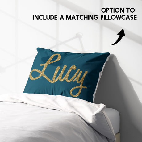 Personalised Name Gold Glitter Font Soft Single Size Novelty Bed Duvet Cover