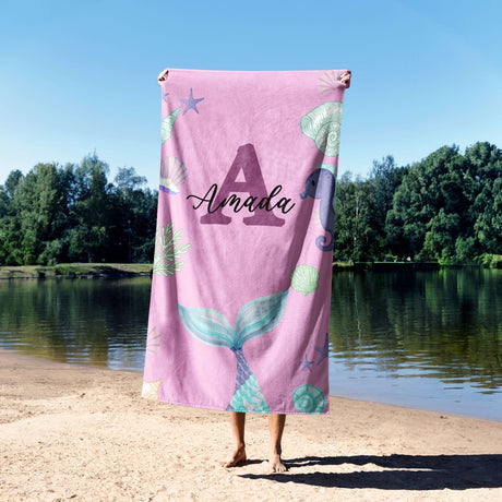 Personalised Name Mermaid Tail Monogram Soft Absorbent Beach Bath Sheet Towel