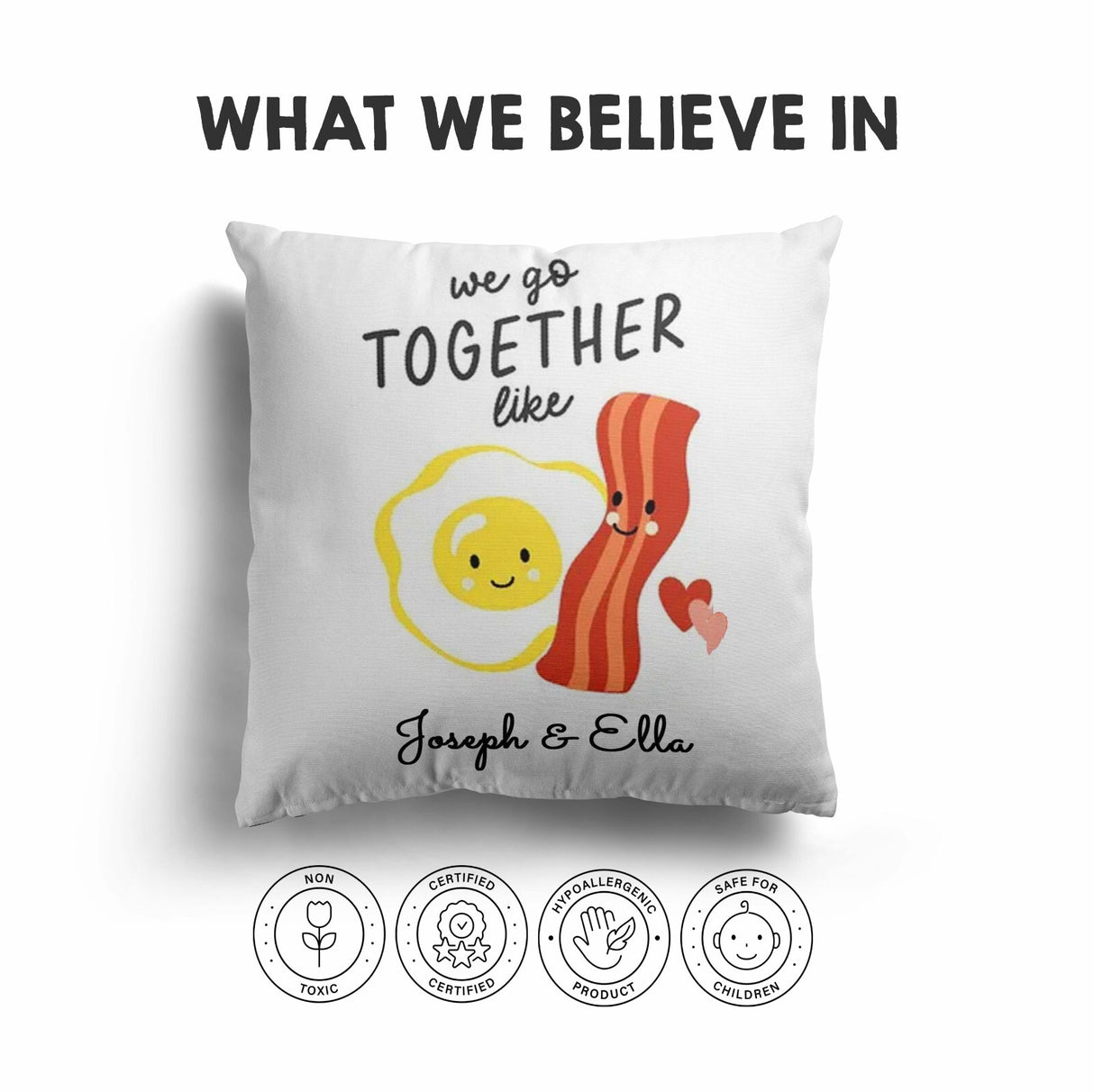 We Go Together Eggs + Bacon Valentines Love Cheeky Square Filled Cushion Decor