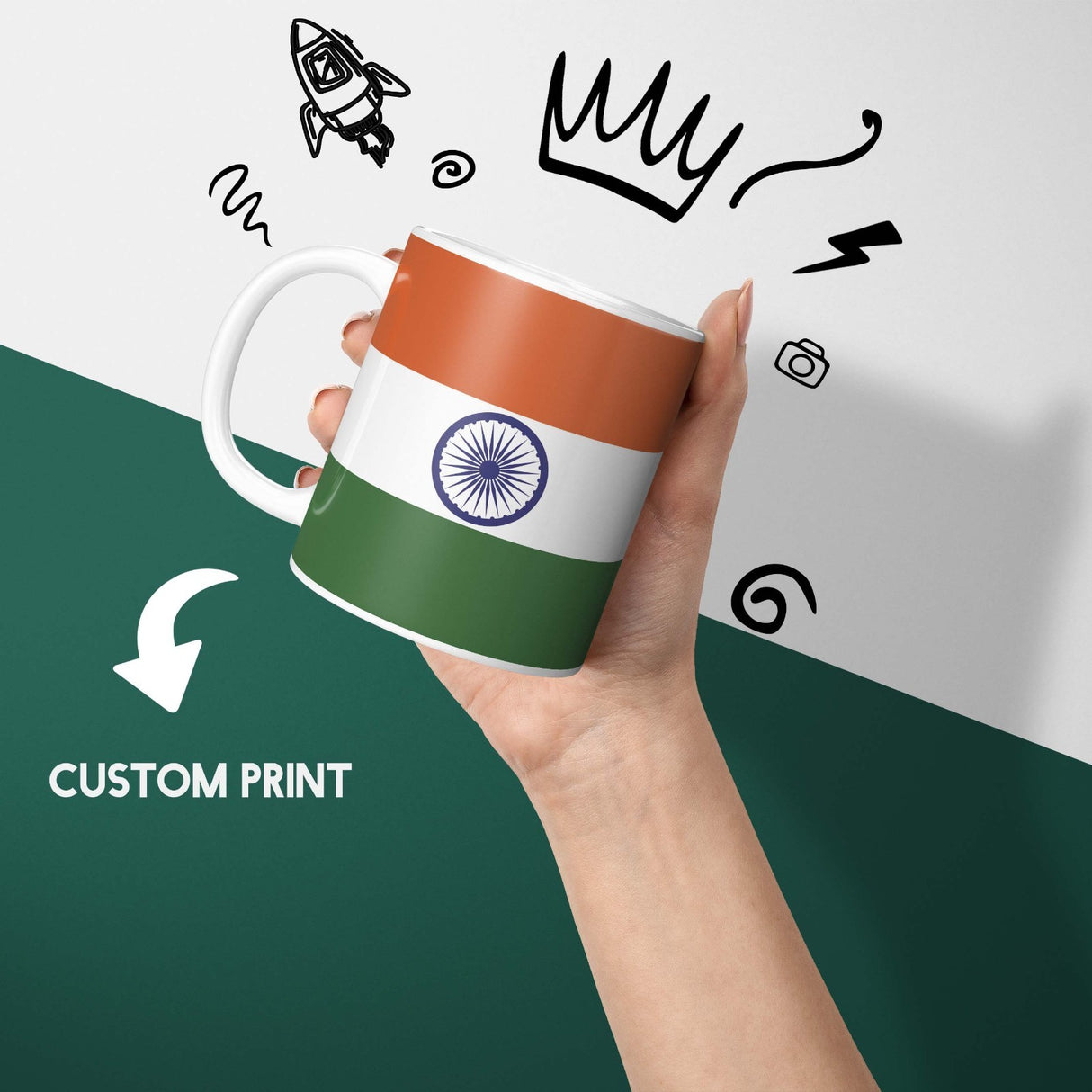 Indian Flag India Custom Printed Coffee Tea Mug Cup Set Coaster Gift Him Her