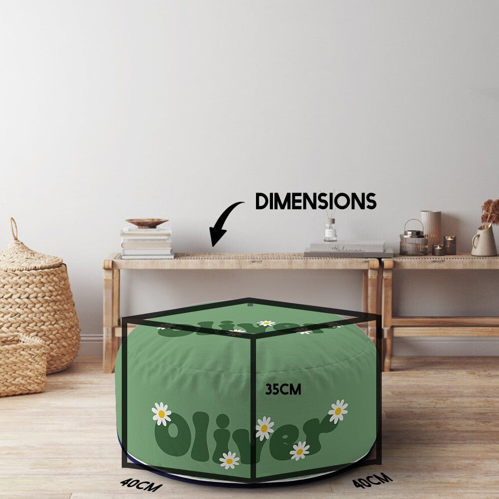 Personalised Custom Name Groovy Daisy Font Ottoman Filled Pouffe Washable Cover