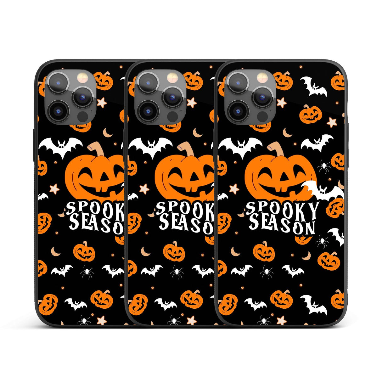 Halloween Spooky Season Pumpkin Bats Custom Printed iPhone Black Case Cover Gift