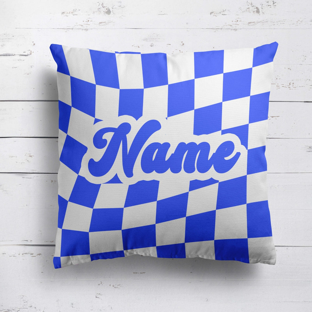 Personalised Custom Name Colour Retro Vans Checked Square Fill Zip Cushion Throw