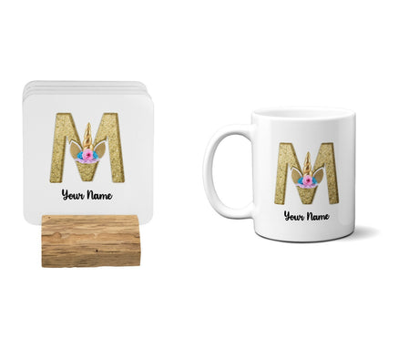 Personalised Unicorn Sparkly Kids Girls Monogram Alphabet Initial Letter Mug