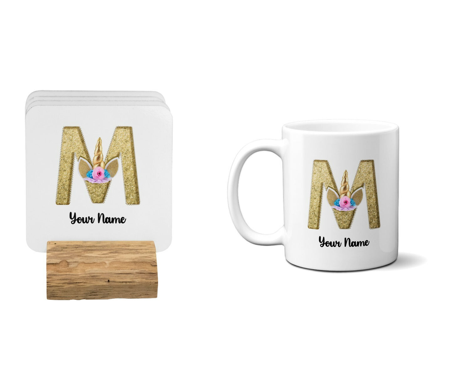 Personalised Unicorn Sparkly Kids Girls Monogram Alphabet Initial Letter Mug