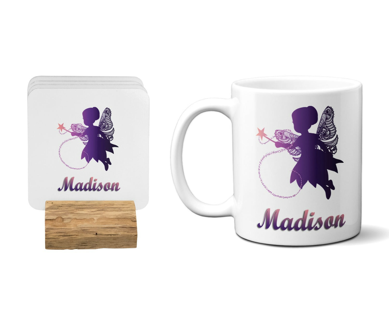 Purple Fairy Personalised Name Coffee Tea Mug 11oz Mug And Coaster Set Option