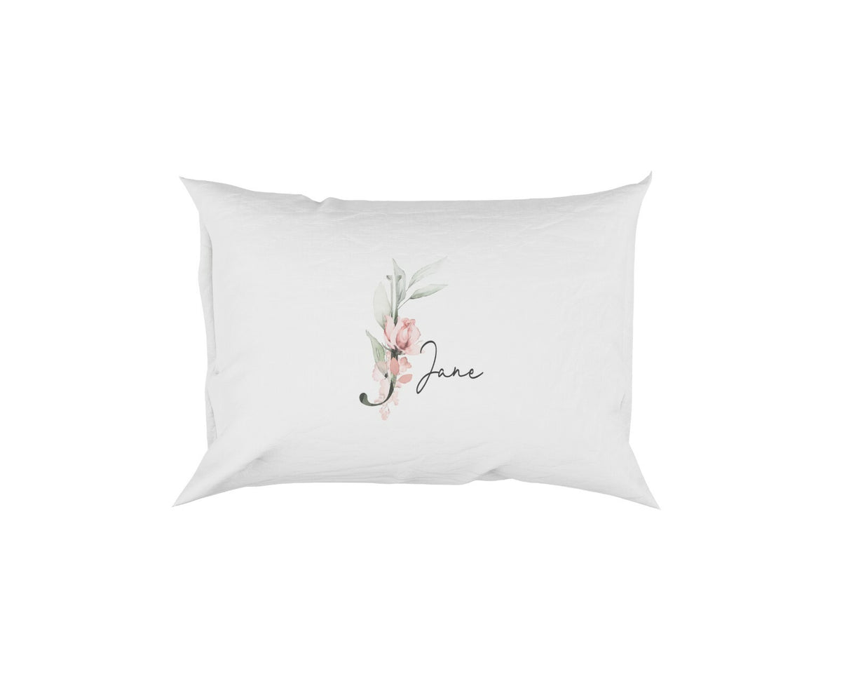 Personalised Your Name Gentle Botanical Blush Initial Letter Pillow Case Gift