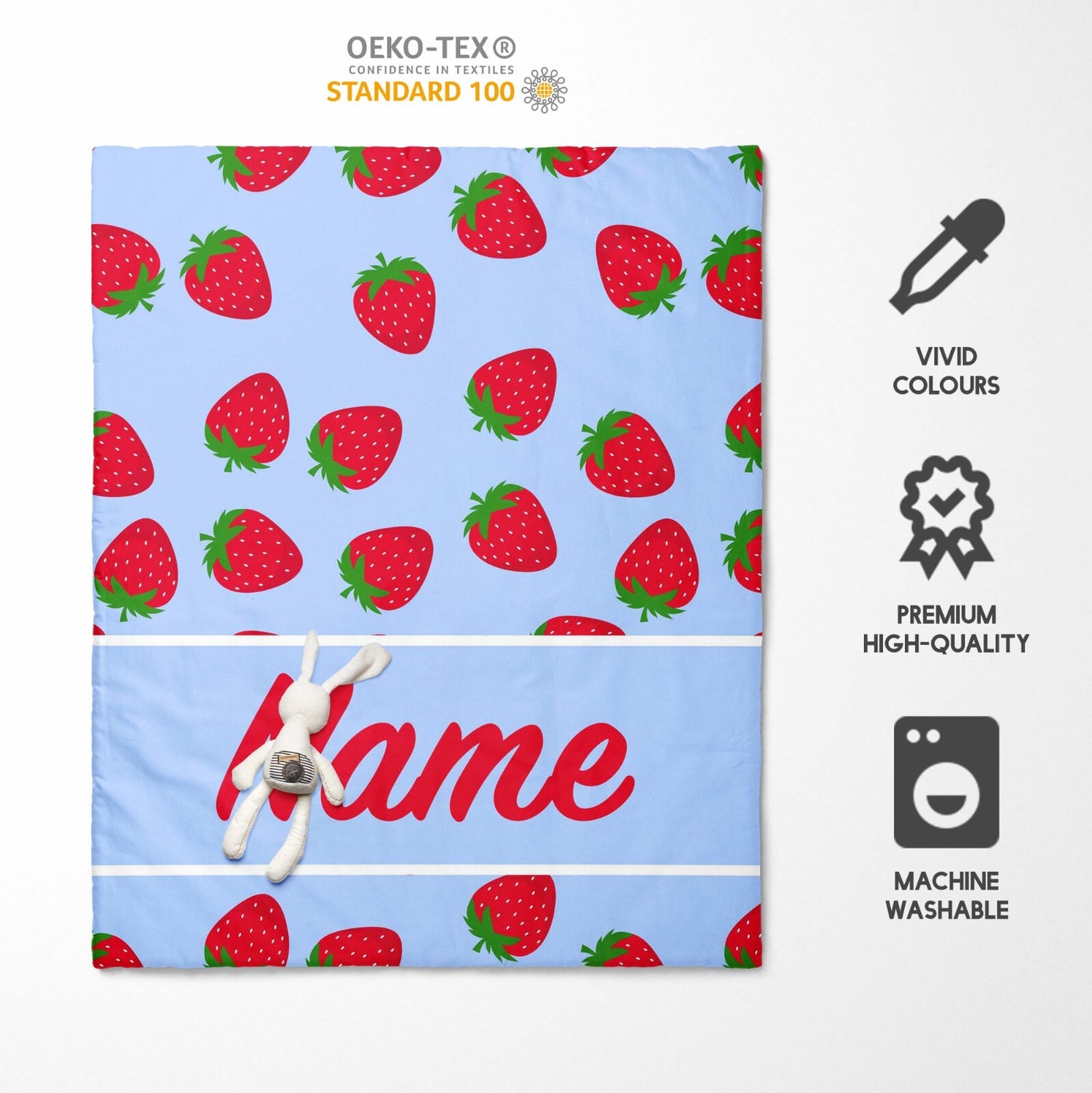 Personalised Custom Name Colour Strawberry Kids Cot Bed Duvet Cover + Pillowcase
