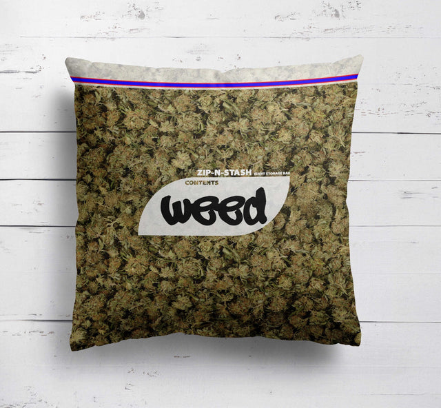 Weed Bag Funny Prank Cheeky Novelty Joke Square Fill Zipped Close Cushion Throw